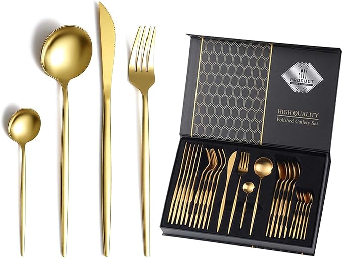 24pcs Gold Cutlery Set in a Box – Elegant Dining for Every Occasion