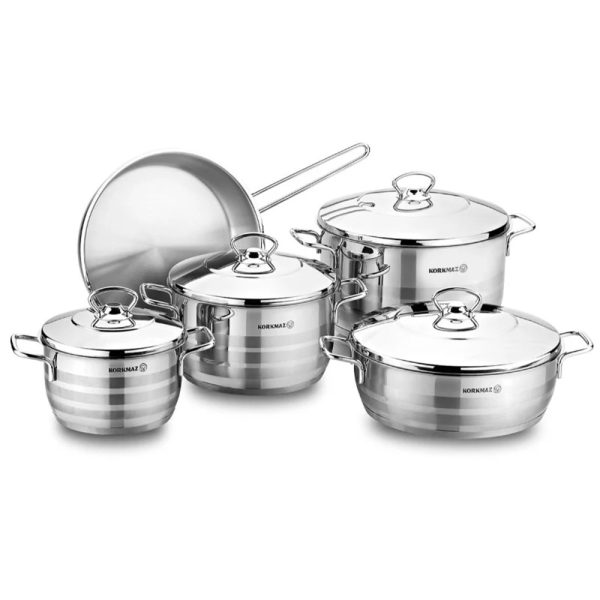 Korkmaz 9-Piece Stainless Steel Cookware Set – Induction Ready