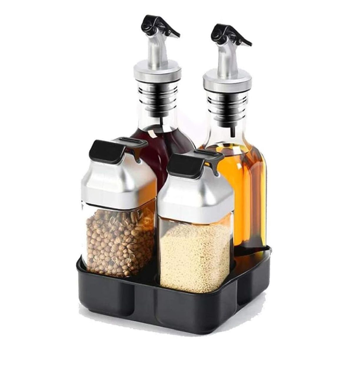 Oil & Vinegar Set with Salt & Pepper – 5-Piece Glass Dispenser