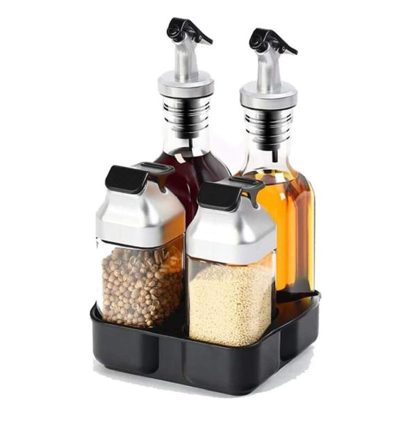 Oil & Vinegar Set with Salt & Pepper – 5-Piece Glass Dispenser