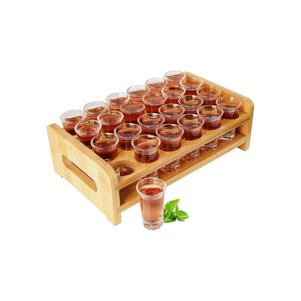 24 Hole Wooden Shot Glass Holder – Durable Rack for Parties & Bars i