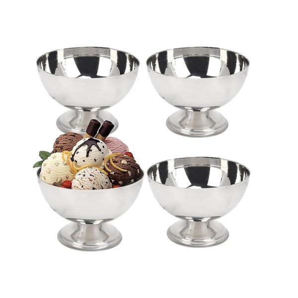 4pcs Stainless Steel Ice Cream Dessert Bowls – Reusable Set