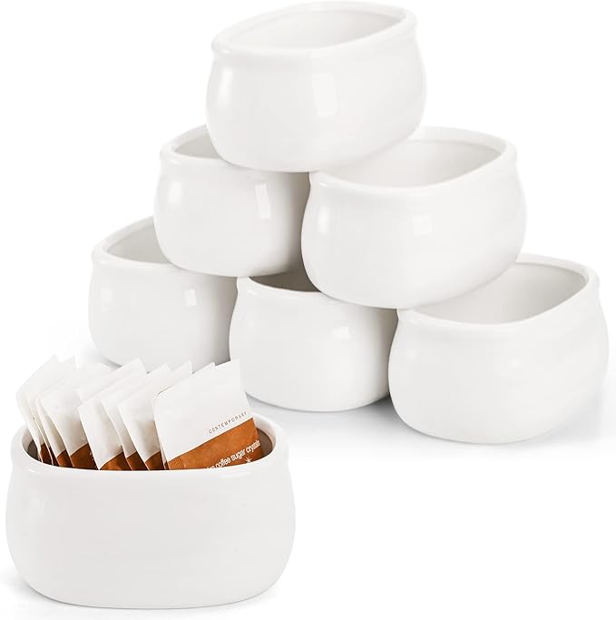 6pcs White Porcelain Sugar Holders & Bowls – Elegant Tableware