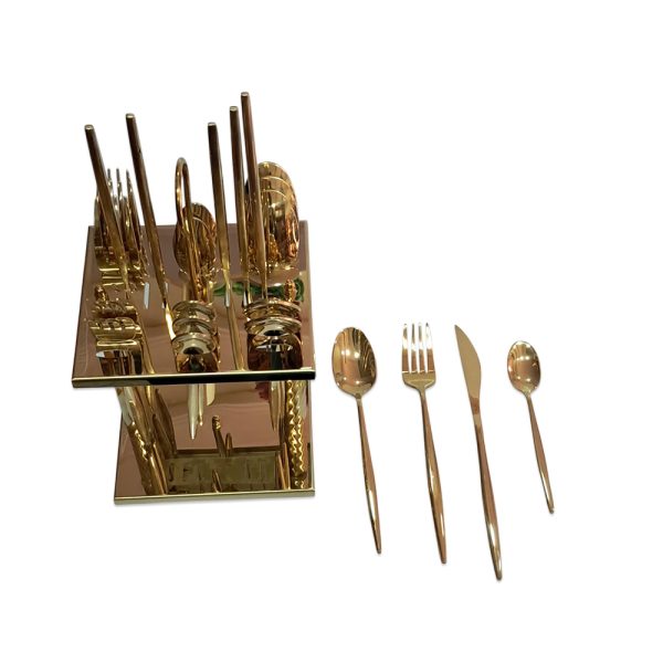 24-Piece Gold Cutlery Set with Rotating Stand – Luxury Dining