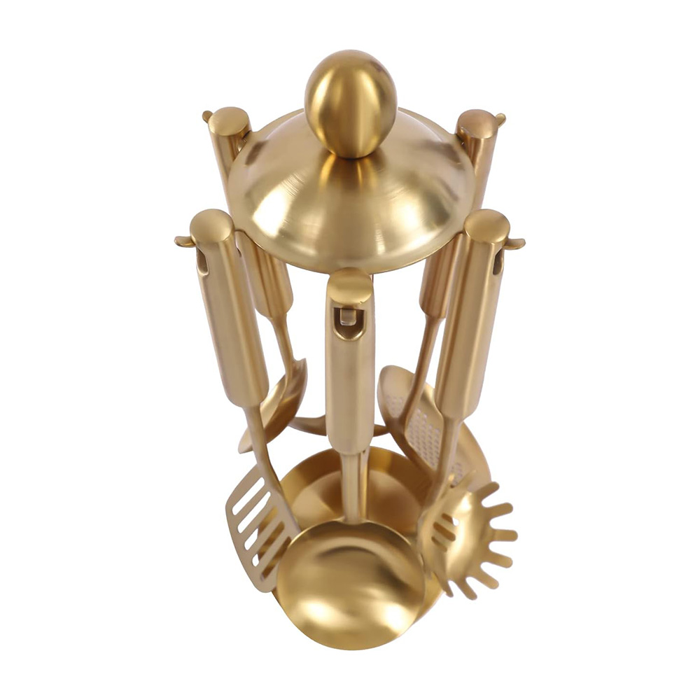 Matte Gold Cooking Utensil Set with Stand – For Homes & Hotels i Matte Gold Cooking Utensil Set with Stand – For Homes & Hotels i