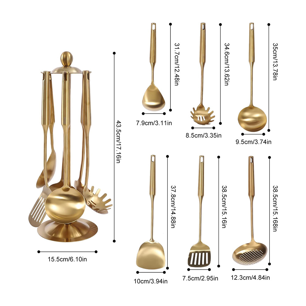 Matte Gold Cooking Utensil Set with Stand – For Homes & Hotels ii Matte Gold Cooking Utensil Set with Stand – For Homes & Hotels ii