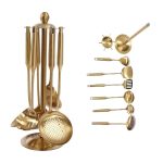 Matte Gold Cooking Utensil Set with Stand – For Homes & Hotels