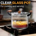 5.5L Transparent Glass Cooking Pot with Wooden Handles – Heat-Resistant Pot for Homes & Hotels i