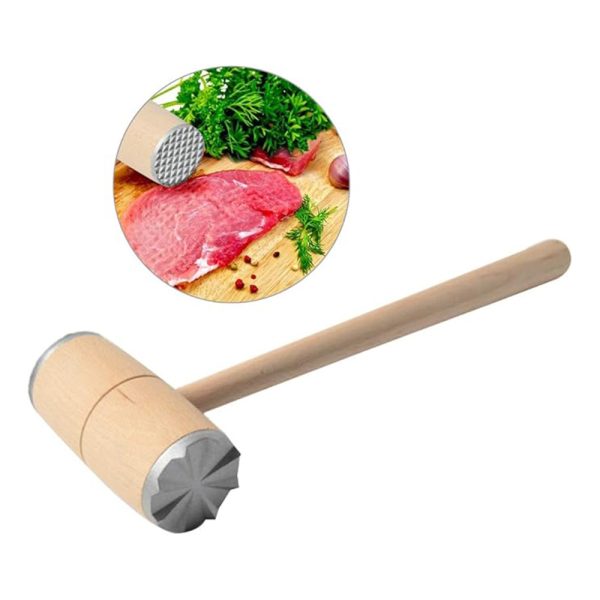 2-Sided Meat Tenderiser with Wooden Handle – Heavy-Duty Meat Hammer for Homes & Pro Kitchens