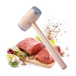 2-Sided Meat Tenderiser with Wooden Handle – Heavy-Duty Meat Hammer for Homes & Pro Kitchens i