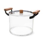 5.5L Transparent Glass Cooking Pot with Wooden Handles – Heat-Resistant Pot for Homes & Hotels
