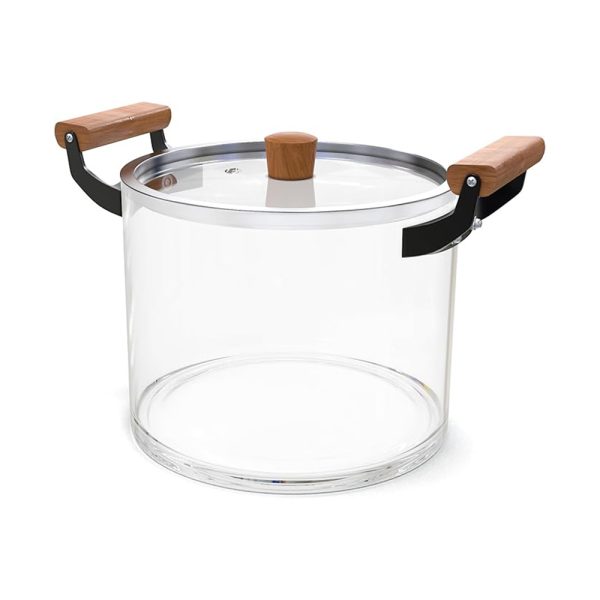 5.5L Transparent Glass Cooking Pot with Wooden Handles – Heat-Resistant Pot for Homes & Hotels