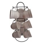 13pcs Embossed Coffee Cup Set with Stand – For Homes & Cafés