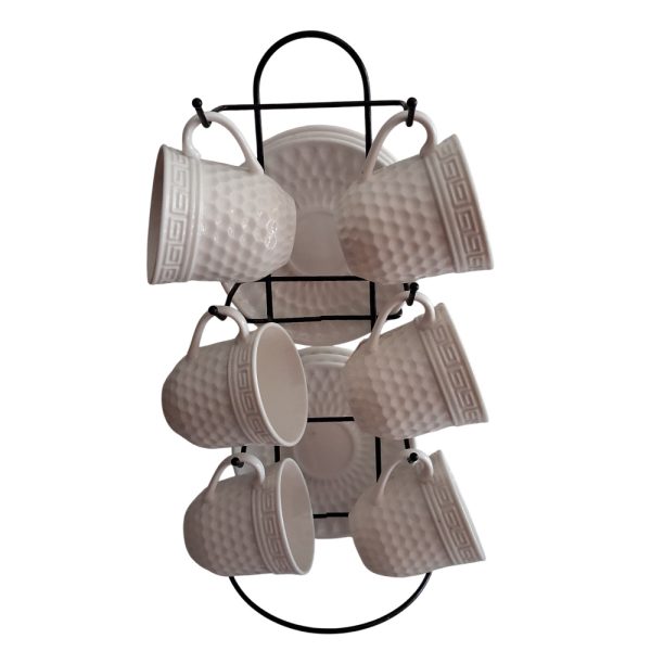 13pcs Embossed Coffee Cup Set with Stand – For Homes & Cafés