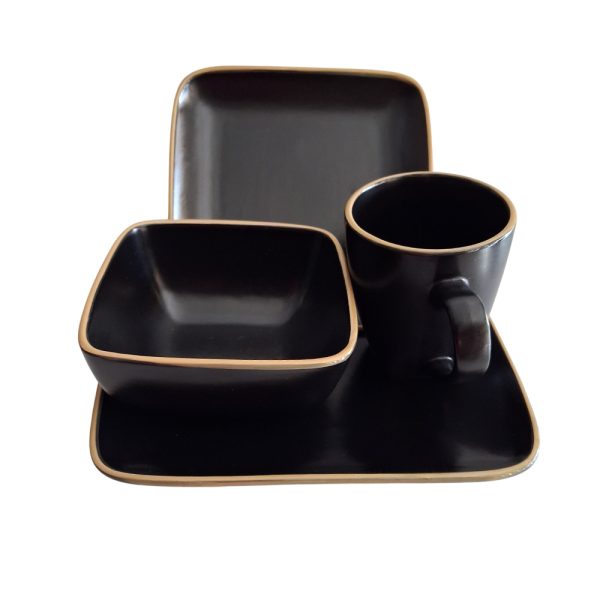 16pcs Black & Gold Porcelain Dinner Set – For Homes & Hotels
