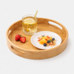 Round Bamboo Wooden Serving Tray with Handles – Available in 35cm & 40cm Sizes i