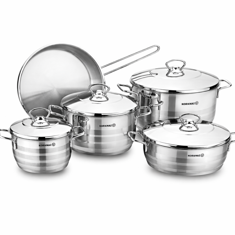 Korkmaz 9-Piece Stainless Steel Cookware Set – Induction Ready