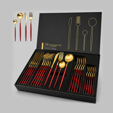 24pcs Red & Gold Cutlery Set – Elevate Every Dining Experience