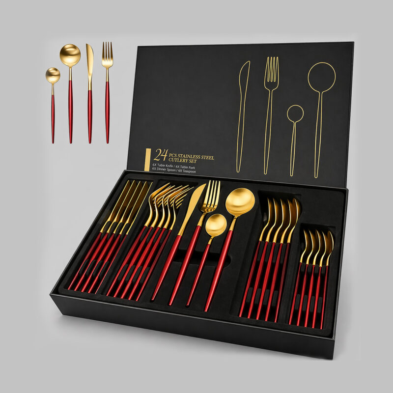 24pcs Red & Gold Cutlery Set – Elevate Every Dining Experience
