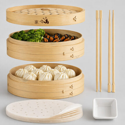 Double Bamboo Steamer Basket – Traditional Cooking, Modern Efficiency