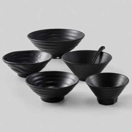 Black Melamine Japanese Noodle Bowl – Authentic Style, Professional Strength i