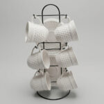 Embossed White Coffee Cup Set with Stand – 13pcs for Homes & Cafés