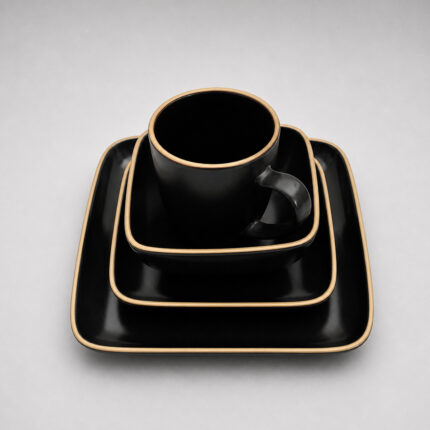 Black & Gold Porcelain Dinner Set – 16pcs for Homes & Restaurants