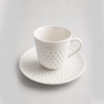 Embossed White Coffee Cup Set with Stand – 13pcs for Homes & Cafés i