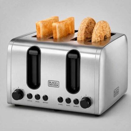 Black+Decker ET444-B5 4 Slice Toaster – Family Size Toaster for Quick Breakfasts