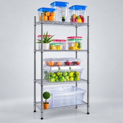 4 TIER SHELVING UNIT CHROMED 1510 BY 455 BY 1830MM i