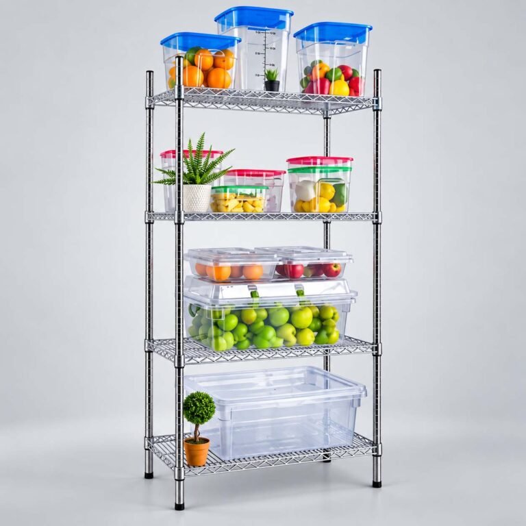 4 TIER SHELVING UNIT CHROMED 1510 BY 455 BY 1830MM i